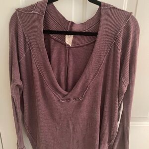 Women's Ribbed V-Neck Top - Purple